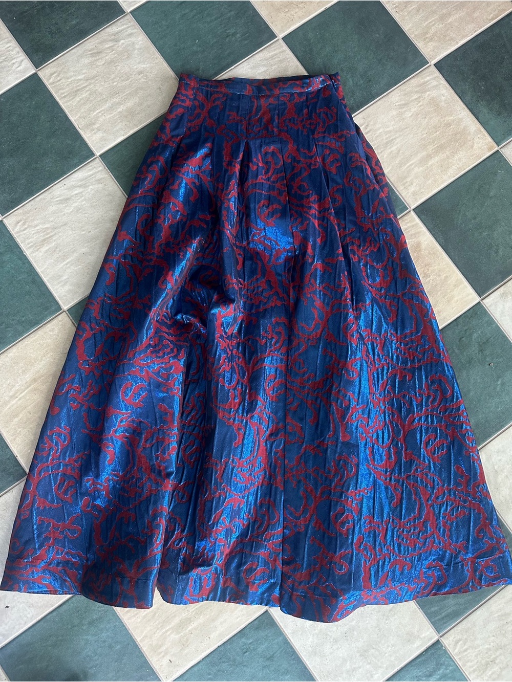Maeve Blue and Red Patterned A-Line Women's Skirt